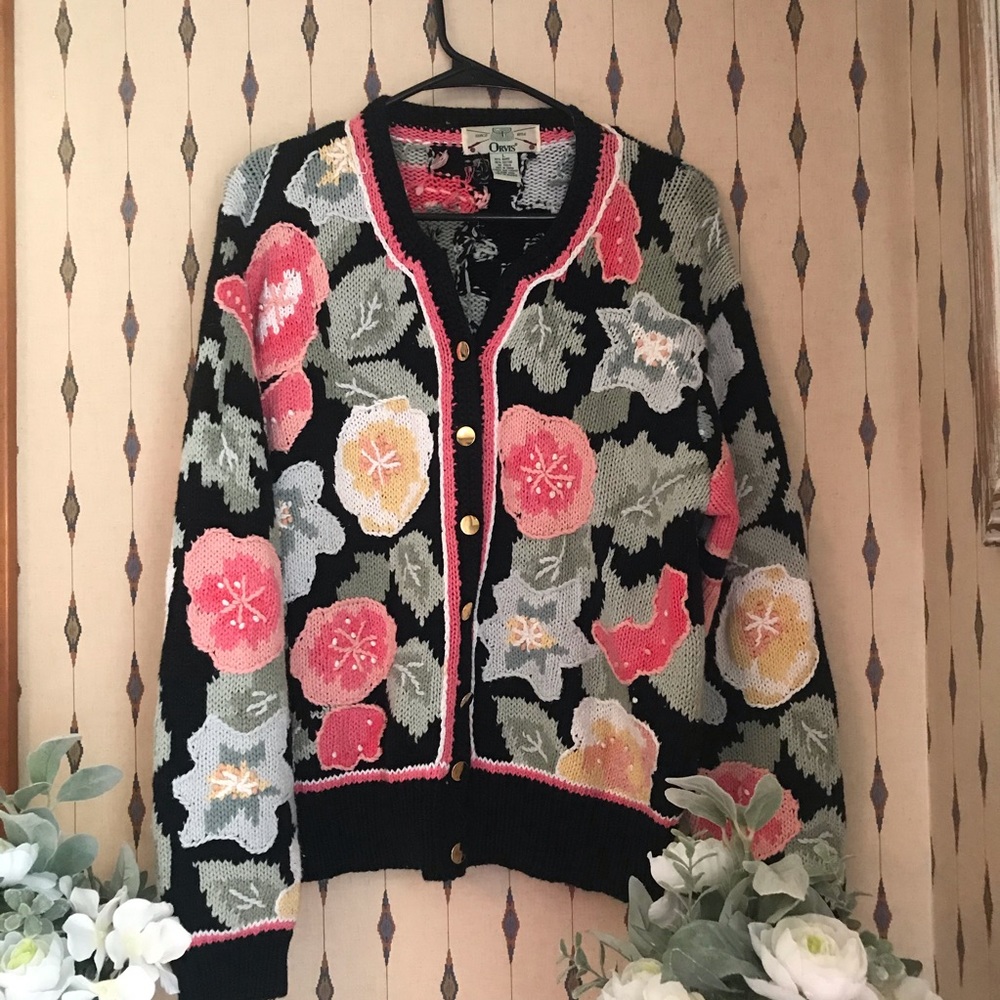 VTG Orvis Bright Floral Button Down Cardigan